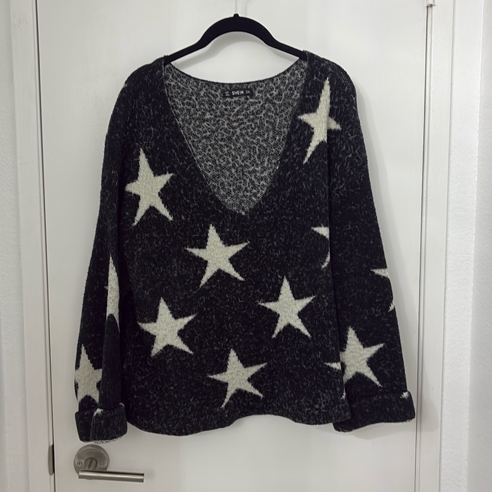 Fuzzy Star Vneck Sweater